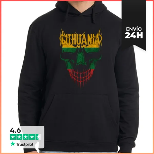 Sudadera Unisex Con Capucha Calavera Lituania, Bandera Lituania