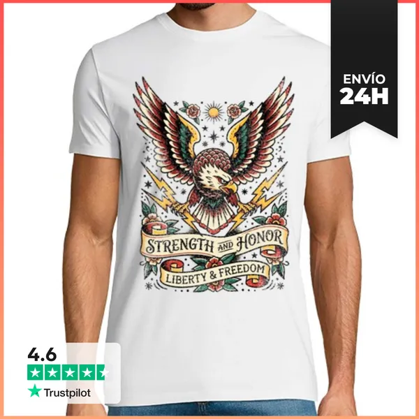 Camiseta Hombre Clásica Camiseta Águila Tradicional Libertad Y
