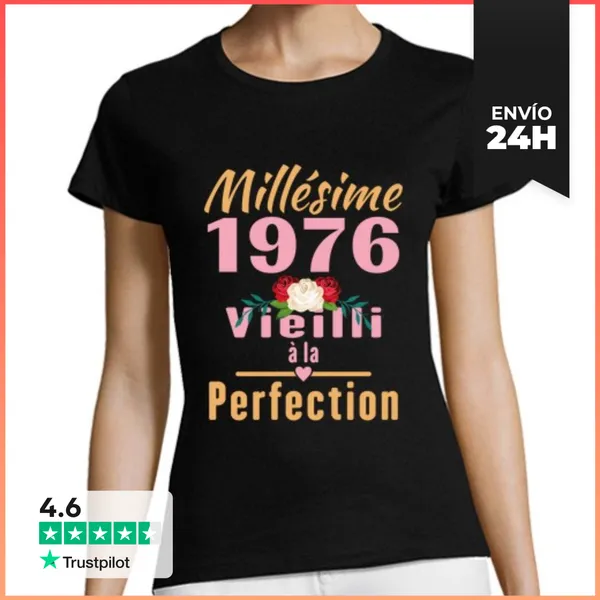 Camiseta Mujer Clásica Año 1976 50 Años Flor Aniversario