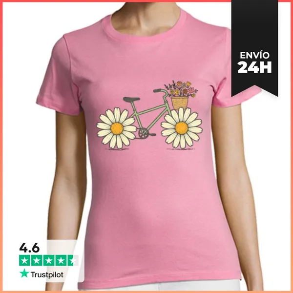 Camiseta Mujer Clásica Flor De Bicicleta LaTostadora