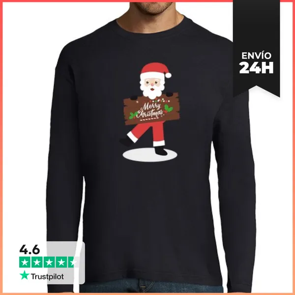 Camiseta Hombre Manga Larga Merry Christmas Camiseta Navidad