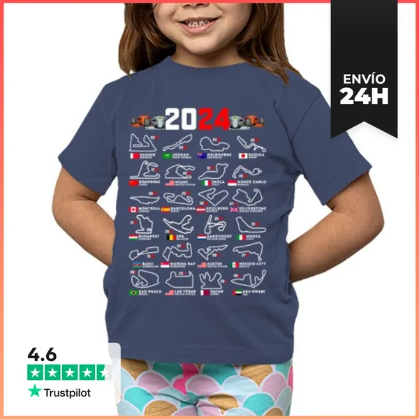 Camiseta Clásica Para Niños Circuitos Carreras Fórmula 1 2024