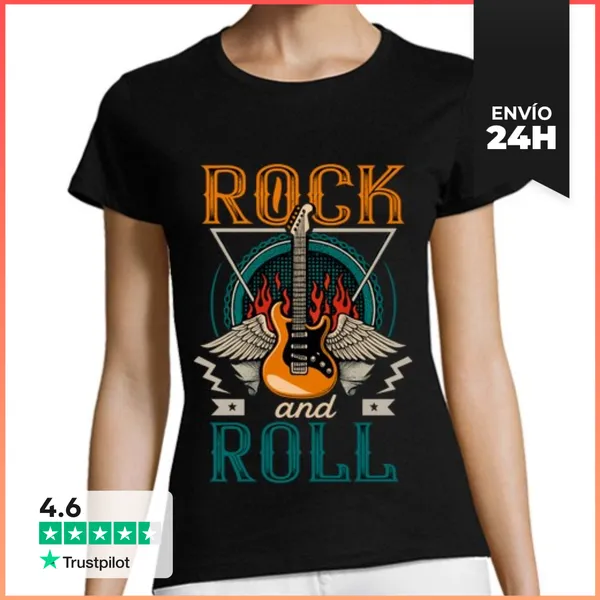 Camiseta Mujer Clásica Rock And Roll Guitarra Alas Vintage