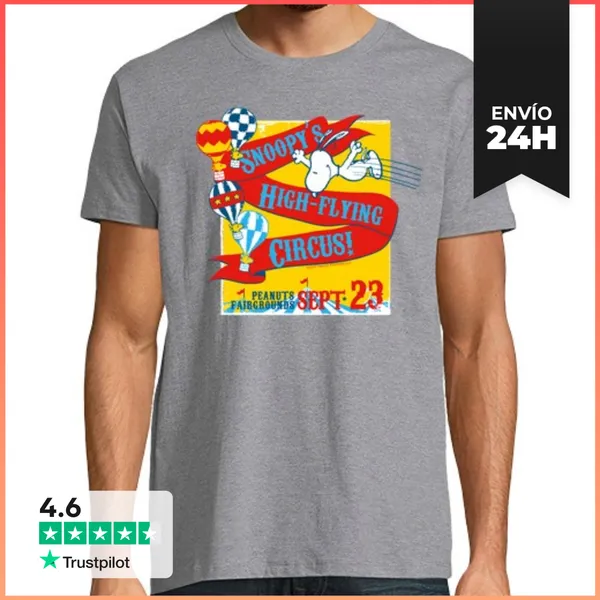 Camiseta Hombre Clásica Snoopy High Flying Circus LaTostadora
