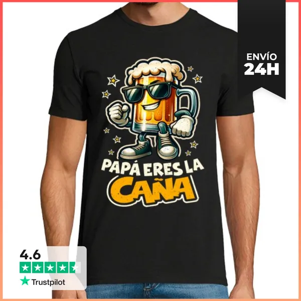 Camiseta Hombre Clásica Papá Eres La Caña Cerveza Día Del Padre