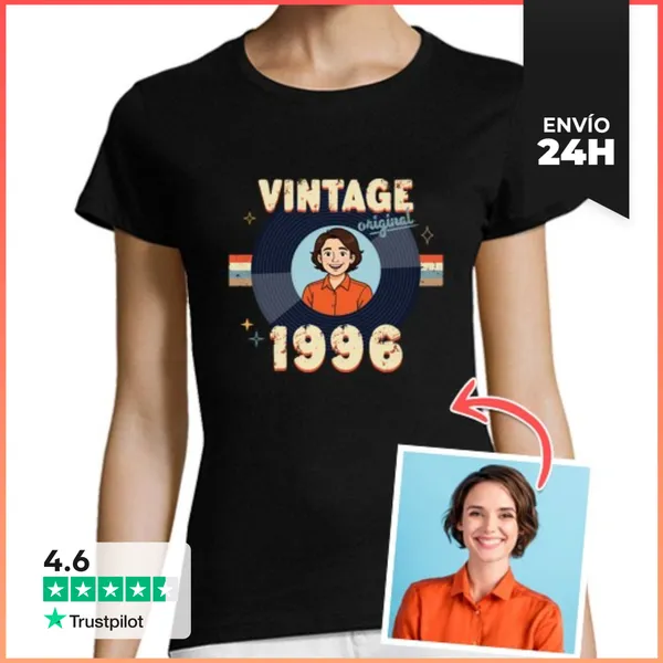 Camiseta Mujer Clásica Efecto Ilustración Vintage Camiseta
