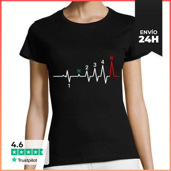 Camiseta Mujer Clásica Latidos Cambio De Marchas Moto Coche