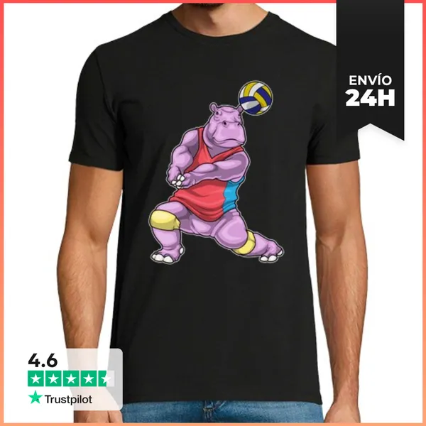 Camiseta Hombre Clásica Jugador De Voleibol Hipopótamo Voleibol