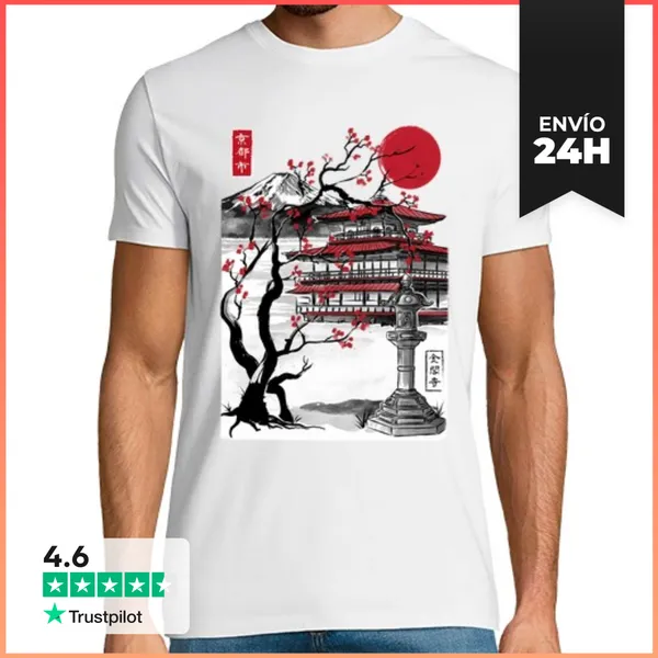 Camiseta Hombre Clásica Temple Of The Golden Pavilion Sumi E