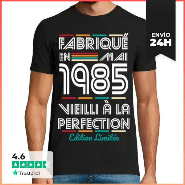 Camiseta Hombre Clásica Aniversario 40 Años Fabricado Mayo De 1