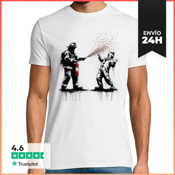 Camiseta Hombre Clásica El Payaso Y El Bombero LaTostadora