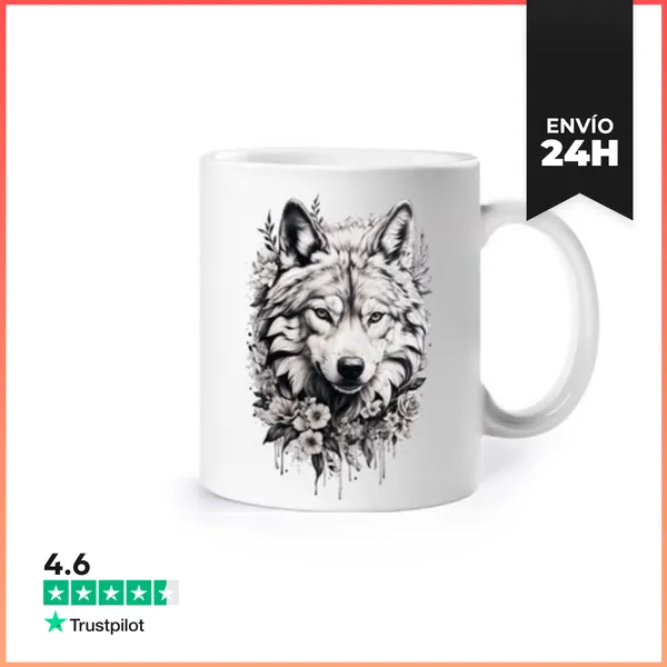 Taza Lobo, Copa, Personalizable Con Una Corona De Flores, Lobos