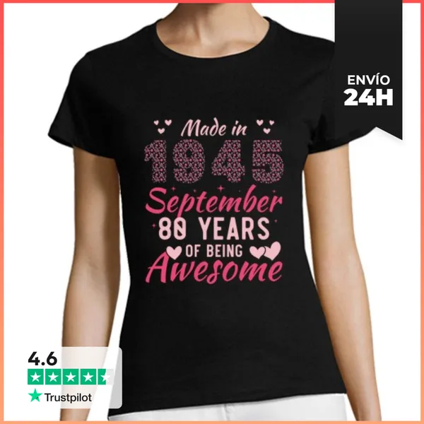 Camiseta Mujer Clásica Septiembre 1945 80 Aniversario Para Mujer
