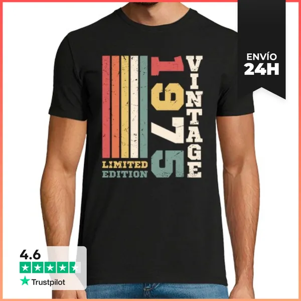 Camiseta Hombre Clásica 50 Años 1975 Vintage Regalo De Cumpleaños