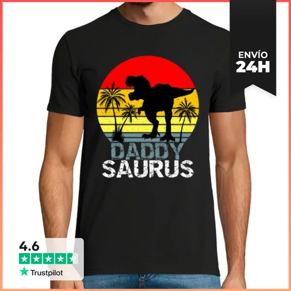 Camiseta Hombre Clásica Dinosaurio Daddysaurus T Rex LaTostadora