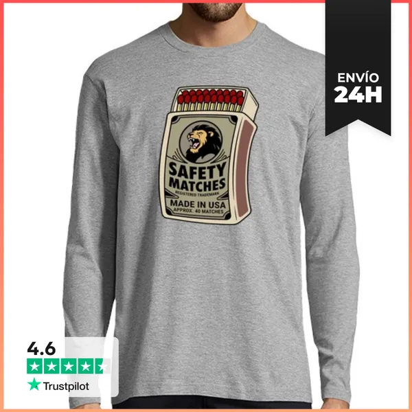 Camiseta Hombre Manga Larga Caja De Cerillas León Vintage