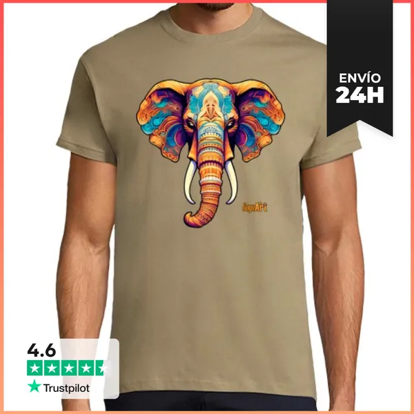 Camiseta Hombre Clásica Elefante Fantasía India Hombre