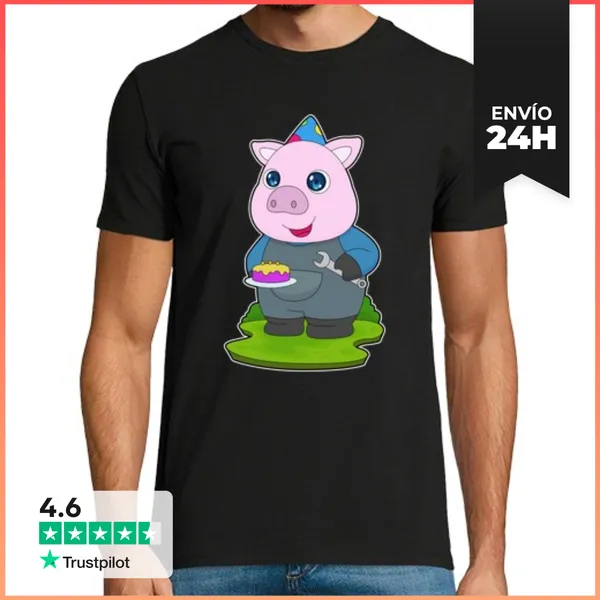Camiseta Hombre Clásica Mecánico De Cumpleaños De Cerdo