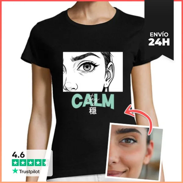 Camiseta Mujer Clásica Efecto Manga Camiseta Stay Calm Foto