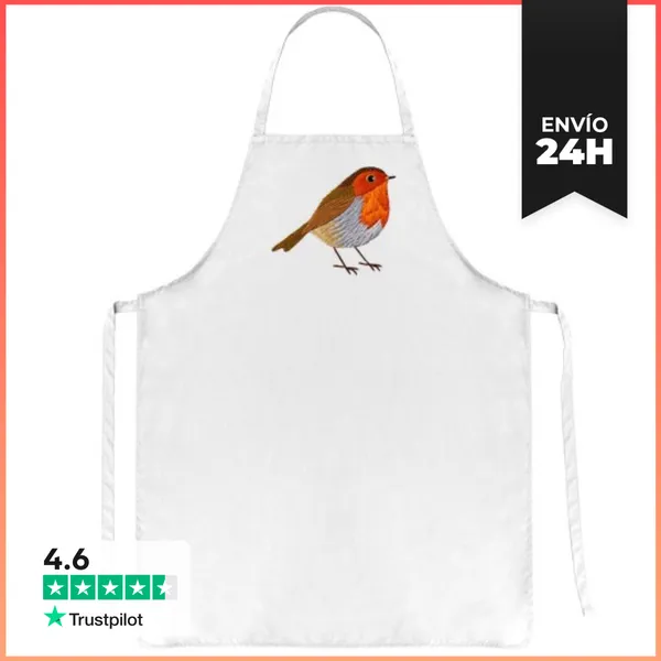 Delantal Petirrojo Bordado, Lindo Pájaro, Taller De Cocina,