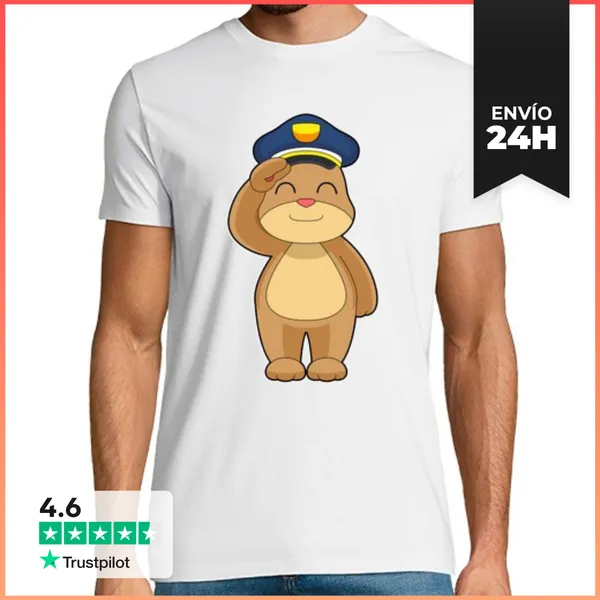 Camiseta Hombre Clásica Oso Policía Policía Sombrero Policía