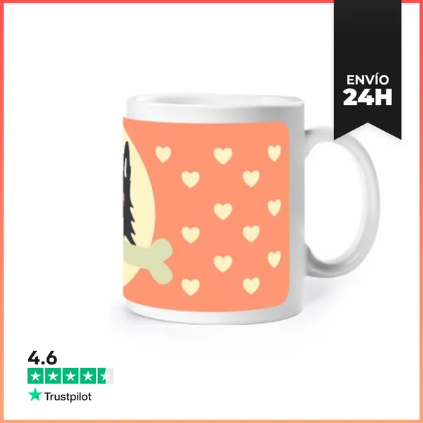 Taza Perro Border Collie Con Hueso En Color Coral