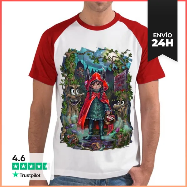 Camiseta Hombre, Estilo Béisbol Caperucita Roja LaTostadora