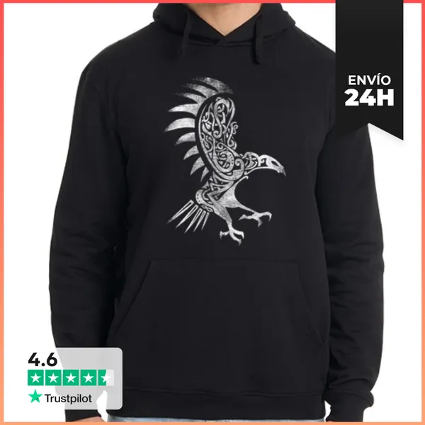 Sudadera Unisex Con Capucha Cuervo Vikingo LaTostadora