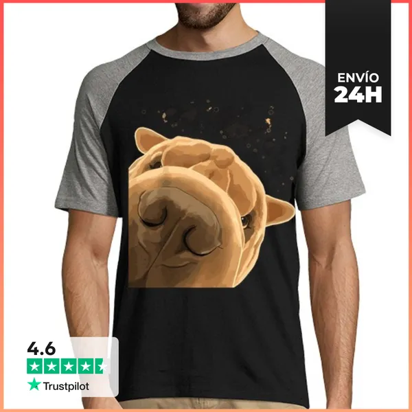 Camiseta Hombre, Estilo Béisbol Perro Gracioso Shar Pei