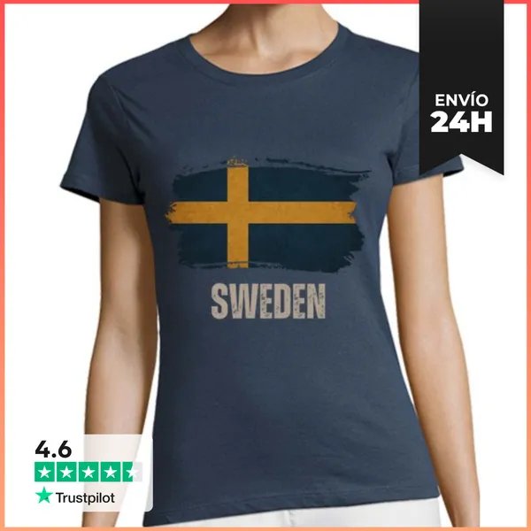 Camiseta Mujer Clásica Bandera De Suecia Vintage Grunge
