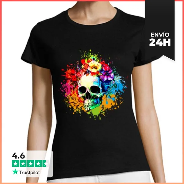 Camiseta Mujer Clásica Calavera Acuarela LaTostadora