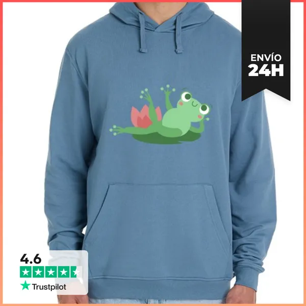 Sudadera Unisex Con Capucha Rana Estirada Nenúfar Loto