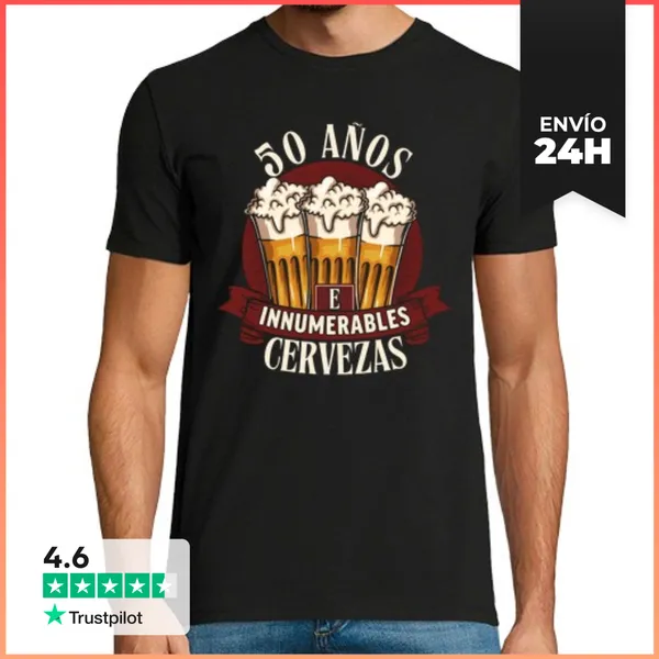 Camiseta Hombre Clásica 50 Años E Innumerables Cervezas