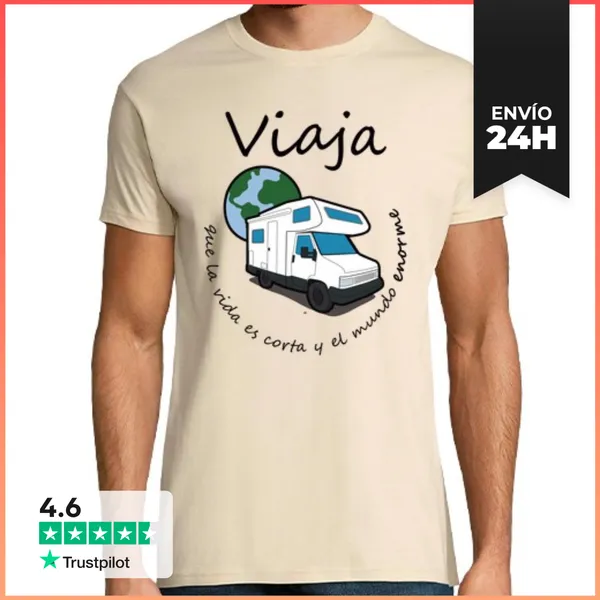 Camiseta Hombre Clásica Viaja, Que La Vida Es Corta Y El Mundo