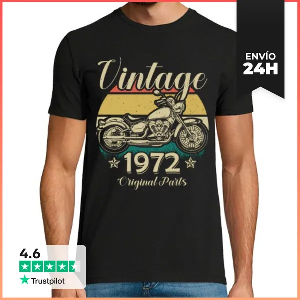 Camiseta Hombre Clásica Moto Vintage 1972 Repuestos Originales