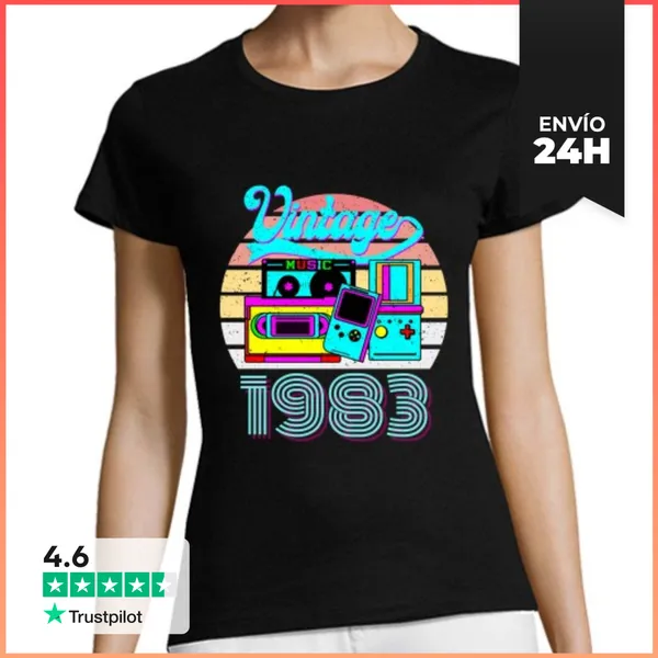 Camiseta Mujer Clásica Casetes De Consola Vintage De 1983