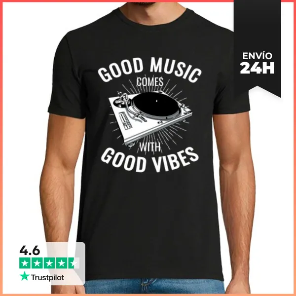 Camiseta Hombre Clásica Camiseta Música Tocadiscos Vinilo Good