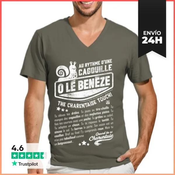 Camiseta Hombre, Cuello Pico Al Ritmo De Un Cagouille (caracol)