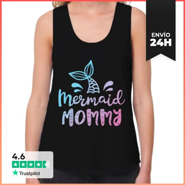 Camiseta Mujer Sin Mangas, Loose Fit Mamá Sirena Mujer Divertida