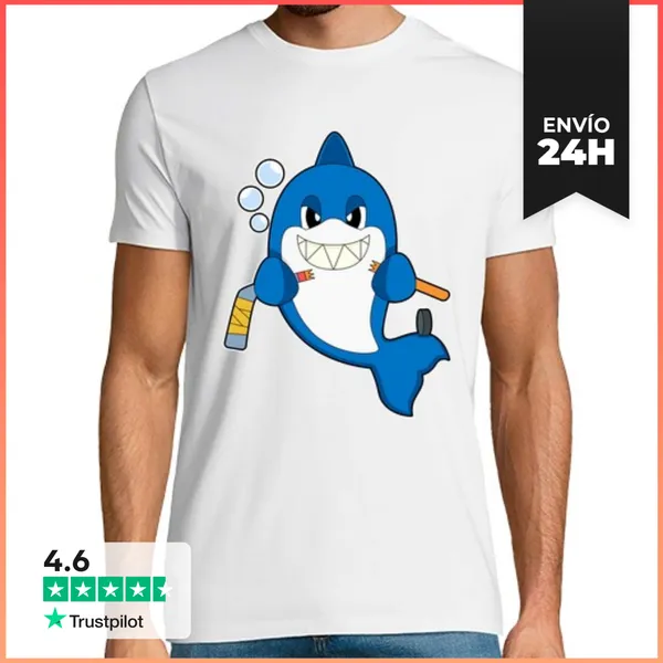 Camiseta Hombre Clásica Palo De Hockey Sobre Hielo Shark Ice Ho