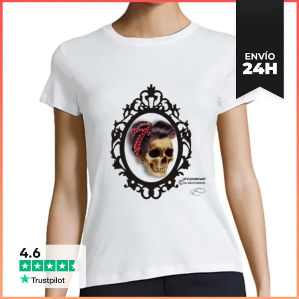 Camiseta Mujer Clásica Pin Up Skull LaTostadora