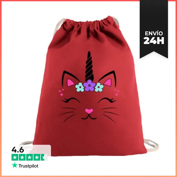 Mochila Saco Con Cuerdas Fantasía Gatas Unicornios Mitología