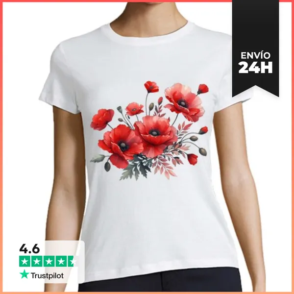 Camiseta Mujer Clásica Ramo De Amapolas Con Flores Silvestres Y