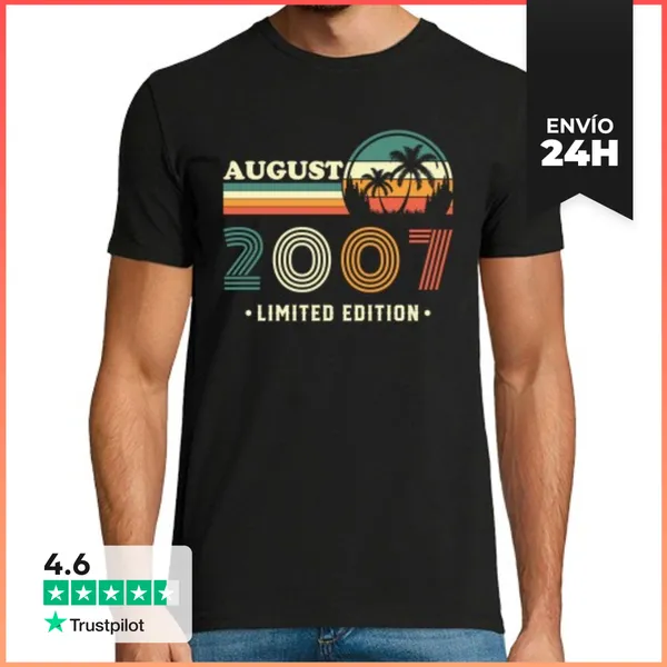 Camiseta Hombre Clásica Agosto 2007 Vintage Cumpleaños Regalo