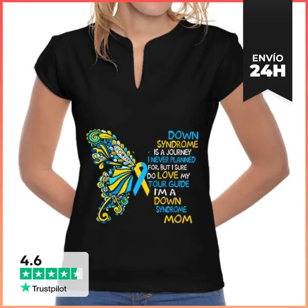Camiseta Mujer Cuello Mao Orgullosa Mamá De T21 Síndrome De Down