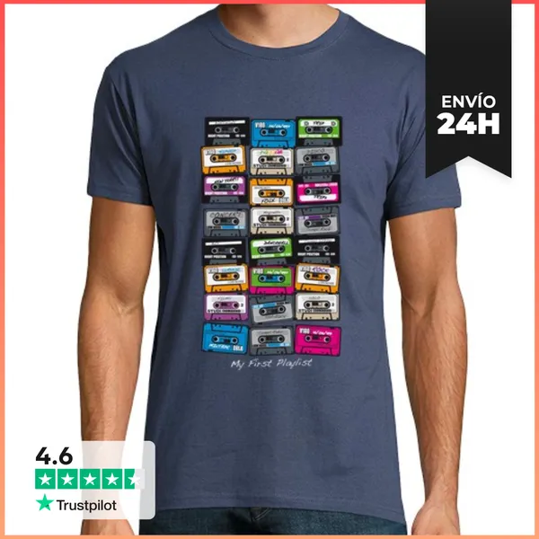 Camiseta Hombre Clásica Mis Primeros Casetes De Camiseta De Lista