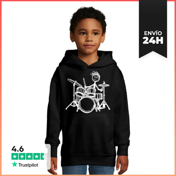 Sudadera Para Niños Con Capucha Baterista Rockero LaTostadora