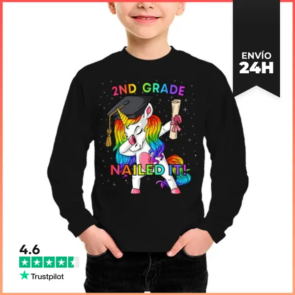 Camiseta Manga Larga Para Niños Unicornio Dabbing Segundo Grado