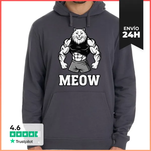 Sudadera Unisex Con Capucha Gato Musculoso Miau LaTostadora