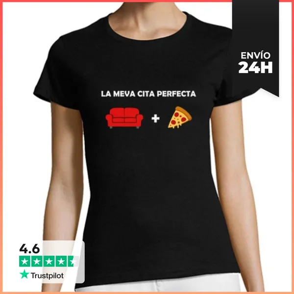 Camiseta Mujer Clásica LA CITA PERFECTA SOFA I PIZZA LaTostadora